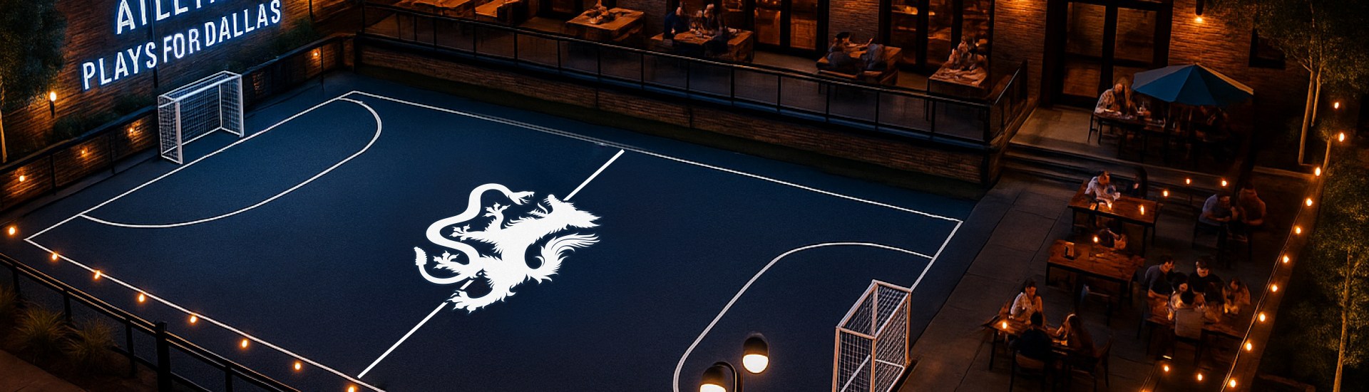 rendering of the proposed Expo Park street court and beer garden by Atlético Dallas