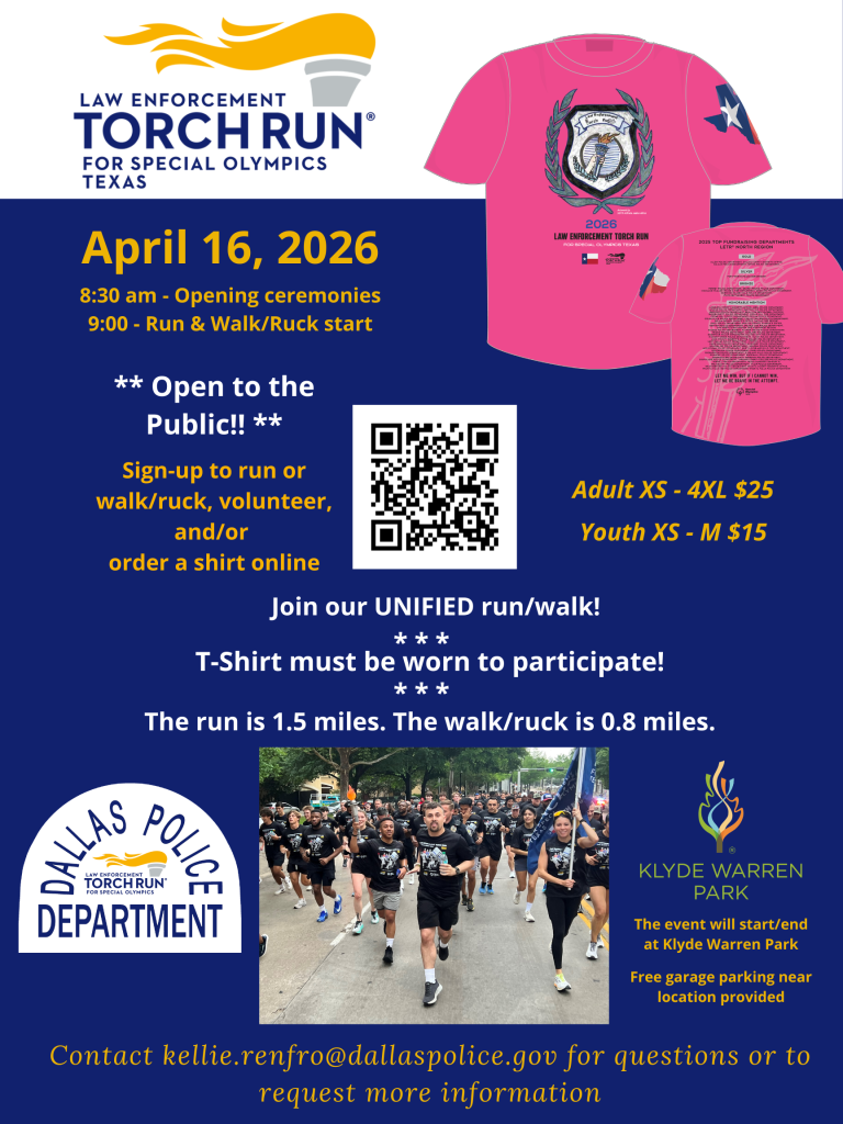 Special Olympics Law Enforcement Torch Run. April 16 at 8:30AM